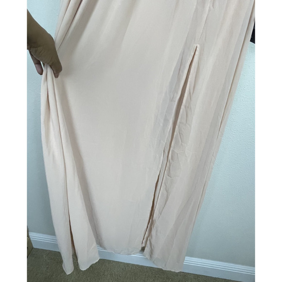 Lulu's Pale Peach Chiffon Formal Gown Size L NWT Double V-Neck Goddess Dress - Picture 5 of 8